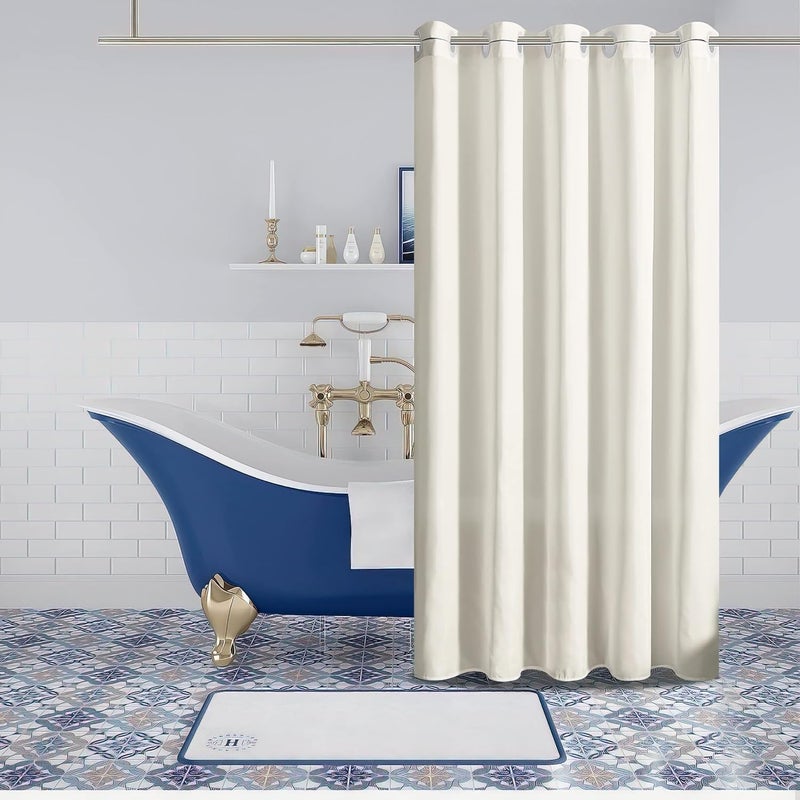 Furlinic No Hooks Required Fabric Shower Curtain Liner,Waterproof Polyester Heavy Duty Bathroom Curtains with Weighted Hem Lead Wire,Beige,Small Narrow,48x72 Inch - Image 4